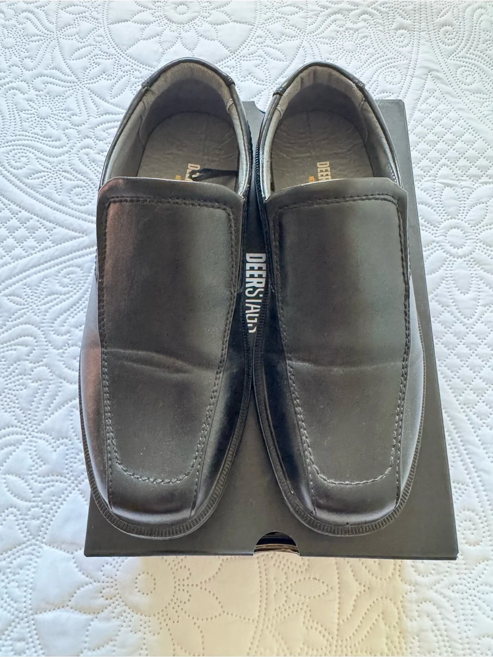 Deer Stags Black Slip-On Square-Toe Big Boy Dress Shoes